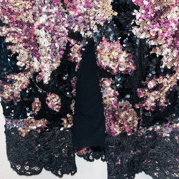 MARCHESA NOTTE dress black pink 8 floral sequin lace off the shoulder formal - Picture 11 of 16